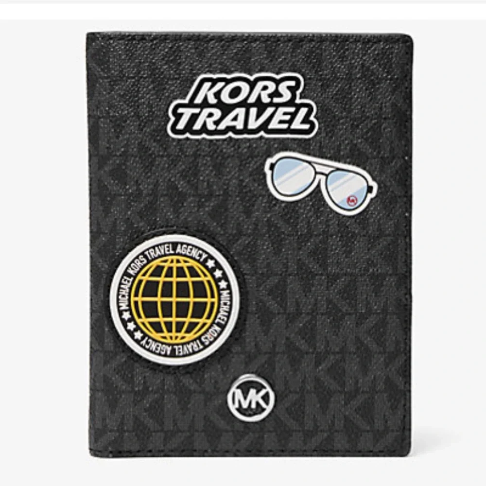 Michael Kors Jet Set Travel Md Embellished Signature Logo Passport Case Black